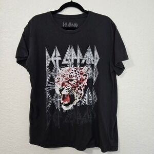 Def Leppard T Shirt XL Black Leopard Animal‎ Print Band Tee Graphic Rock